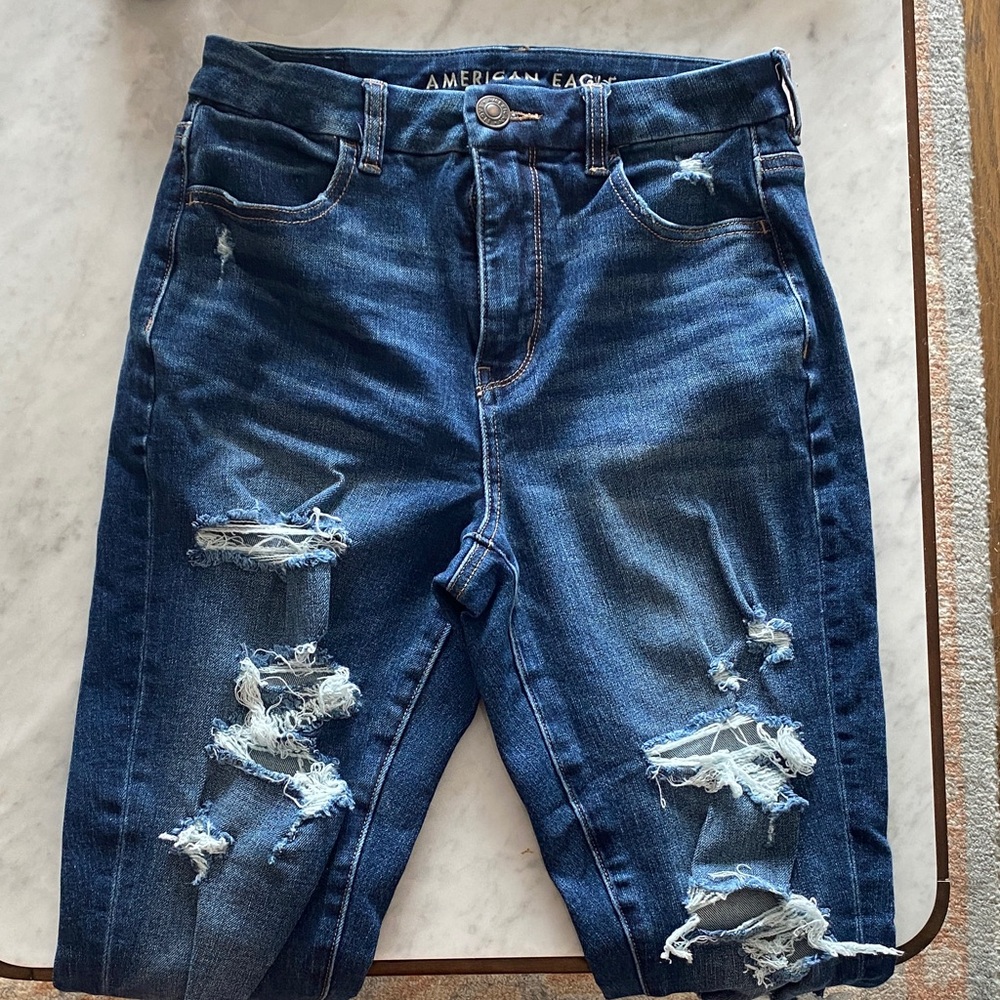 American Eagle Outfitters Women's Ripped Dark Blue Jeans